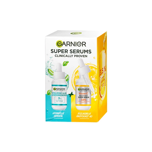 Garnier Skin Naturals Hyaluronic Aloe szuper szérum, 30 ml + Garnier Skin Naturals Ragyogást adó szuper szérum C-vitaminnal*, 30 ml