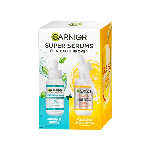 Garnier Skin Naturals Hyaluronic Aloe szuper szérum, 30 ml + Garnier Skin Naturals Ragyogást adó szuper szérum C-vitaminnal*, 30 ml